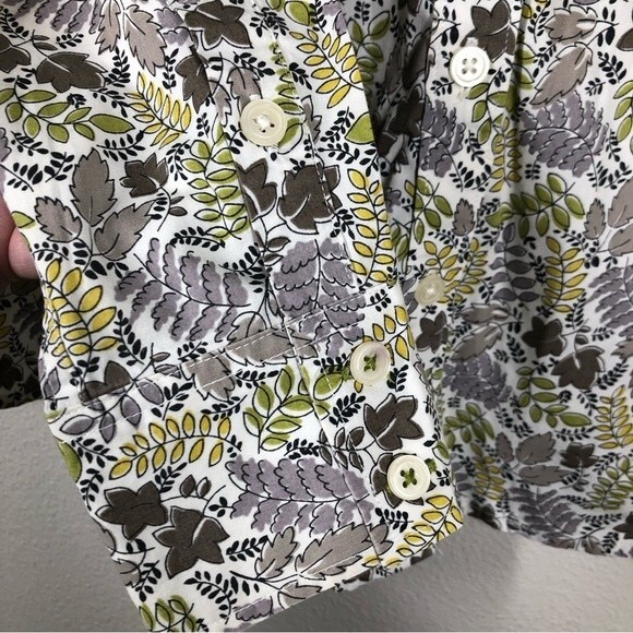 Boden Long Sleeve Button Down Leaf Print Shirt Pleated Collared Career US 6 - Picture 3 of 8